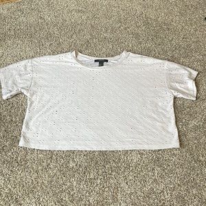 Forever 21 Womens boxy eyelet print crop top, white, size M